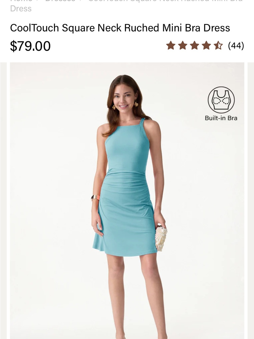 OGL CoolTouch Square Neck Ruched Mini Dress - Seafoam